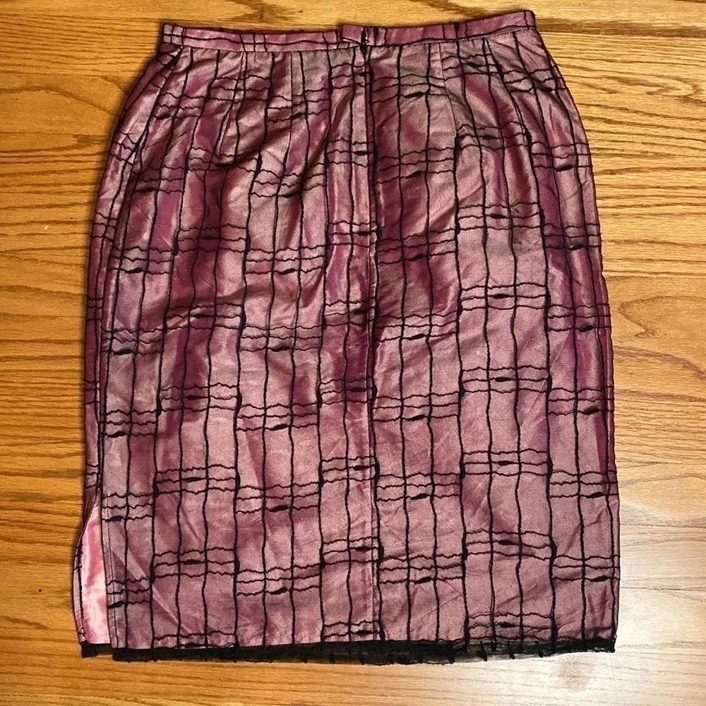 Classiques Entier raspberry pink black net overlay sexy Silk Pencil Skirt sz 6